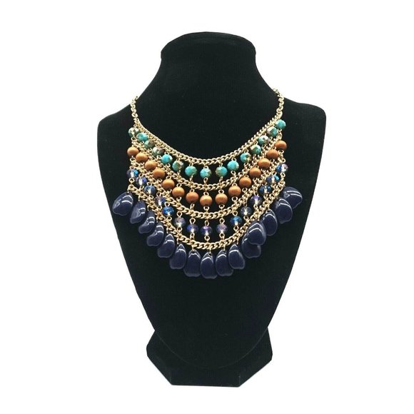 Women Waterfall Drop Vintage Style Necklace 17" - 20" Iridescent Bead Chain Blue - Picture 1 of 7